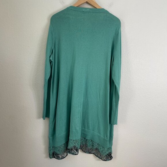 Logo Lori Goldstein Womens Plus 1X Green Tunic Sweater Lace Hem Knit Top - Picture 8 of 8